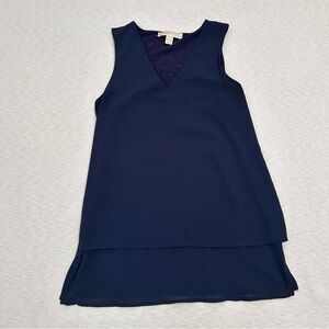 Michael Kors Womens Size Small S‎ Navy Blue  Sleeveless Layered V Neck Blouse